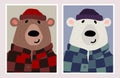 Vector illustrations, posters with hipster bears